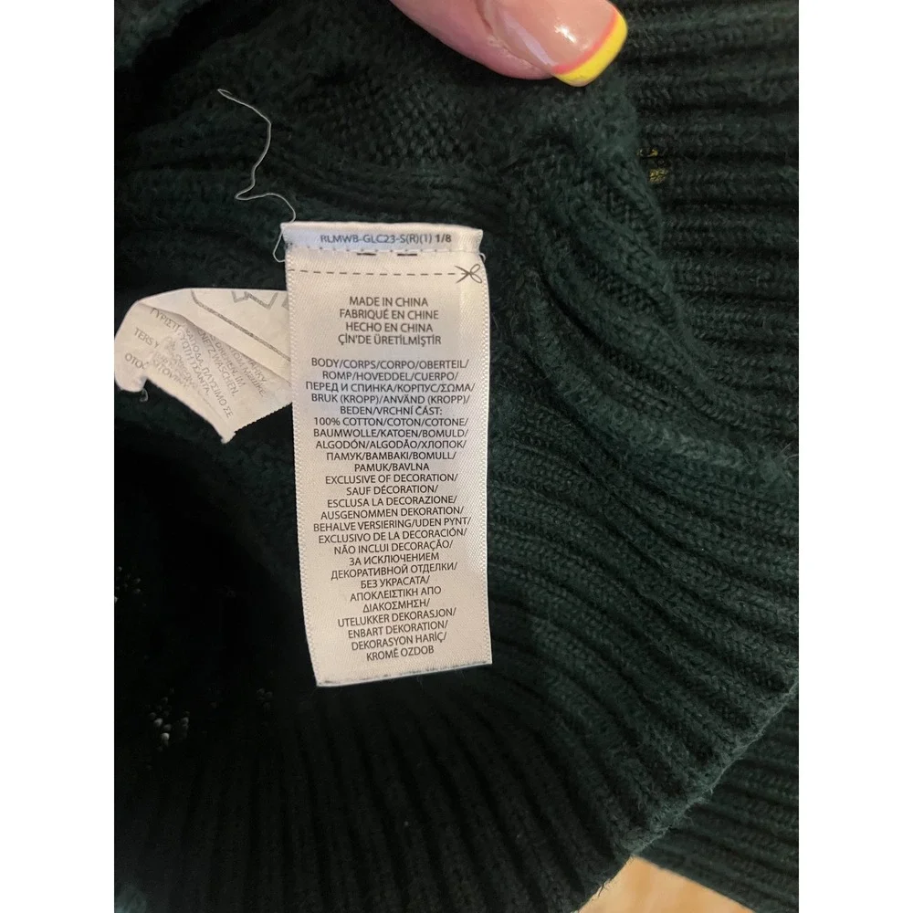 Polo Ralph Lauren Quiet Luxury Preppy Hunter Green Cableknit Sweater Small